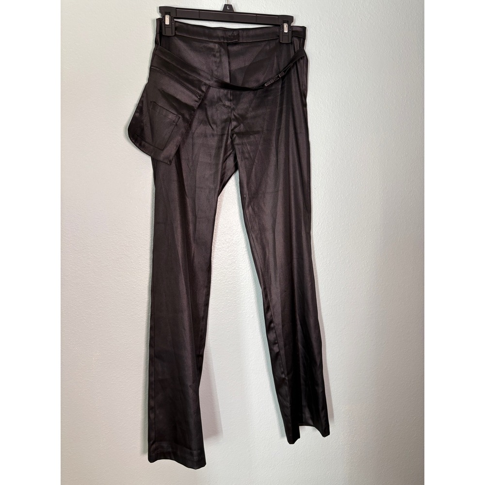 Vintage Sooki Black Satin Pouch Belted Slinky Rave Pants Womens Sz 7 USA